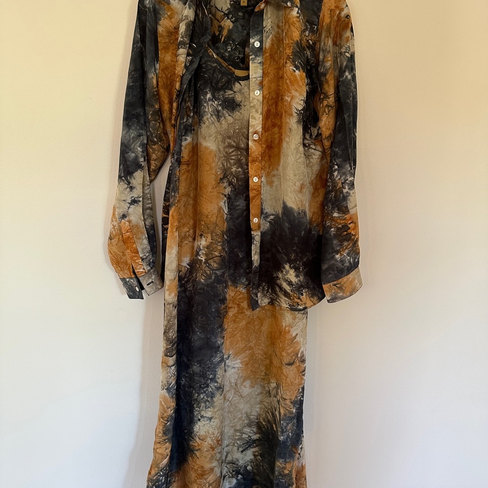 Tanavana Orange Bishop Sleeve Maxi Dress with Collar